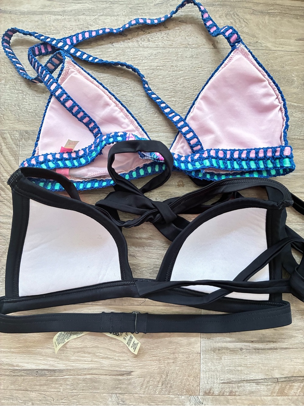 Victoria Secret PINK 2 Strappy Triangle Bikini Swim Tops Crochet Floral Neon - Picture 8 of 12
